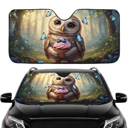 Fluffy Baby Owl Pink Cupcake Blue Butterflies Garden Forest - Road Trip Car Interior Upgrade Car Sunshade