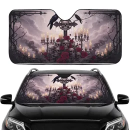 Dark Gothic Skull Cross Raven Rose Candles Spiderwebs - Car Interior Upgrade Car Sunshade
