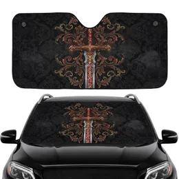 Crimson Hilt Gold Filigree Medieval Fantasy Sword - Car Interior Upgrade Car Sunshade