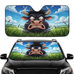 Comically Stressed Bull Head Pastoral Landscape - Car Interior Upgrade Gift Car Sunshade