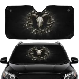 Ram Skull Spiraling Horns White Flowers Gnarled Branches Ancient Forest - Car Interior Upgrade Car Sunshade
