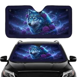 Majestic Blue Wolf Purple Roses Cosmic Starry Night - Auto Interior Upgrade for Wolf Lovers Car Sunshade