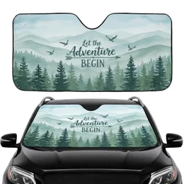 Evergreen Forest Mountain Range Soaring Birds Adventure Text - Road Trip Gift Car Sunshade
