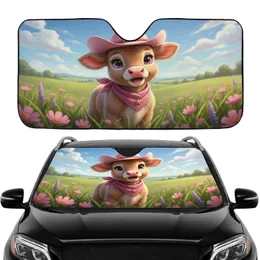 Baby Calf Pink Cowboy Hat Wildflower Meadow - Car Interior Upgrade for Calf Lover Car Sunshade