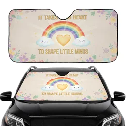 Big Heart Little Minds Rainbow Clouds Flowers - Car Interior Upgrade Gift for Teachers Car Sunshade