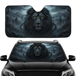Powerful Black Lion Head Swirling Mane Dark Fantasy - Car Interior Upgrade Car Sunshade