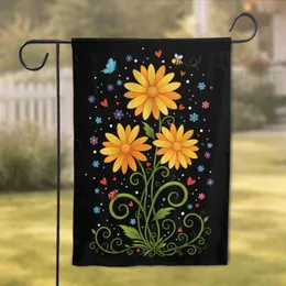 Yellow Orange Daisy Flowers Bee Ladybug Butterfly - Nature Lover Home Decor Gift Garden Flag