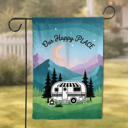 RV Camping Mountain Moon Stars 'Our Happy PLACE' - Outdoor Lover Gift for Campers Garden Flag