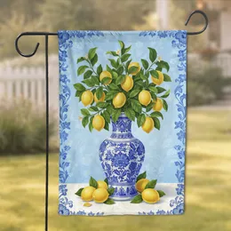 Blue Ceramic Vase Lemon Tree Floral Borders Home Decor Gift Garden Flag