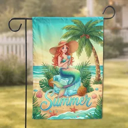 Mermaid Ice Cube Tropical Beach Summer Text - Summer Vacation Decor Garden Flag