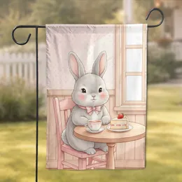 Fluffy Bunny Rabbit Rosy Cheeks Pink Bow Tie Tea Party Cake - Kids Room Decor Gift Garden Flag