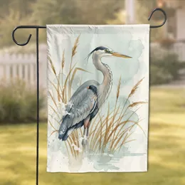 Great Blue Heron Marshland Reeds - Nature Lover Bird Watching Gift Garden Flag