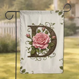 Antique Grand Custom Letter Pink Rose Floral Vines Monogram - Home Decor Gift Garden Flag