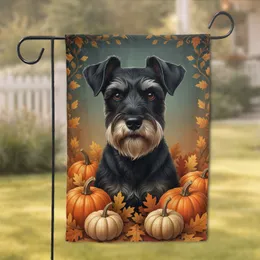 Black Miniature Schnauzer Autumn Pumpkins Gourds Fall Harvest Home Decor Dog Lover Gift Garden Flag