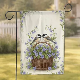 Chickadee Birds Bluebell Flowers Wicker Basket - Wildlife Lover Home Decor Gift Garden Flag