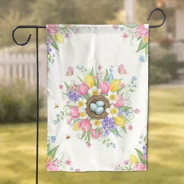 Lush Spring Garden Bird Nest Butterflies - Home Decor Gift for Nature Lover Garden Flag