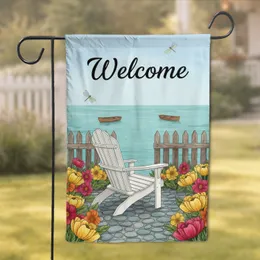 Welcome Adirondack Chair Floral Garden Ocean Rowboats Dragonflies - Home Decor Gift Garden Flag
