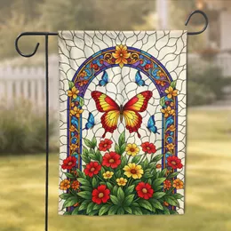 Ornate Stained Glass Butterfly Archway Floral Garden Greenery Panel - Home Decor Gift Garden Flag