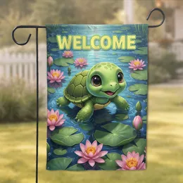 Baby Turtle Welcome Water Lily Pond - Wildlife Lover Home Decor Gift Garden Flag