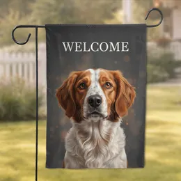 Brittany Spaniel Dog Welcome - Home Decor Gift for Dog Lovers Garden Flag