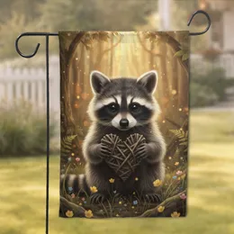 Baby Raccoon Holding Heart Woodland Wildflower - Raccoon Lover Home Decor Gift Garden Flag