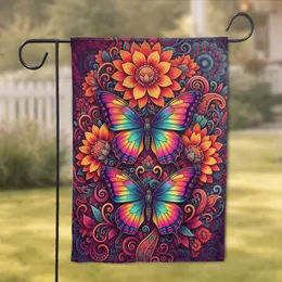 Iridescent Butterflies Floral Paisley Mandalas Boho Decor Gift Garden Flag