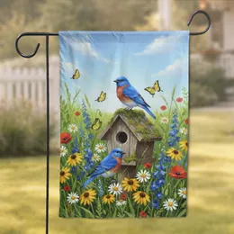 Bluebirds Birdhouse Wildflower Meadow - Wildlife Lover Home Decor Gift Garden Flag