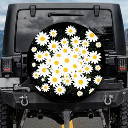 Organic Flowing Daisy Flowers Yellow Centers Velvety Black Background Nature Lover Gift Spare Tire Cover