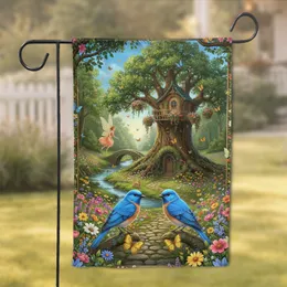 Bluebirds Treehouse Enchanted Forest Fairy - Home Decor Gift Garden Flag