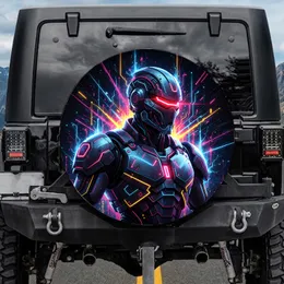 Futuristic Robot Neon Glowing Visor - Auto Enthusiast Visual Art Gift Spare Tire Cover