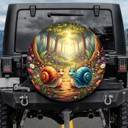 Cartoon Snails Wildflower Forest Path - Wildlife Lover Gift Spare Tire Cover