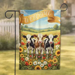 Baby Calves Wildflower Meadow Welcome - Farmhouse Home Decor Gift for Cow Lover Garden Flag