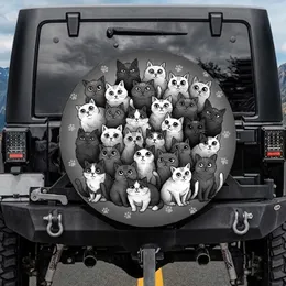 Curious Cat Faces Paw Prints - Cat Lover Gift for Pet Owners Spare Tire Cover