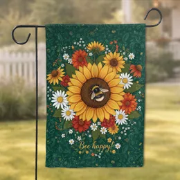 Bee Happy Sunflower Bumblebee Garden - Everyday Home Decor Gift for Gardeners Garden Flag