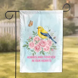 Always And Forever In Our Hearts Yellow Bird Pink Roses - Remembrance Home Decor Gift Garden Flag