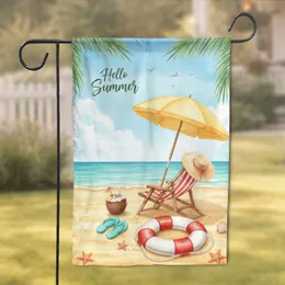 Hello Summer Life Preserver Beach Umbrella Lounge Chair - Summer Decor Gift Garden Flag
