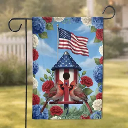 Cardinal Bird Patriotic Flag Birdhouse Independence Day Gift for Bird Watchers Garden Flag