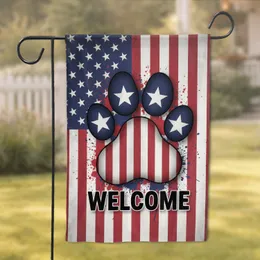 American Flag Animal Paw Print Welcome - Patriotic Everyday Home Decor Gift Garden Flag
