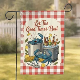 Gingham Blue Crabs Boiling Pot Cooler Corn - 'Let The Good Times Boil' Party Decor Garden Flag