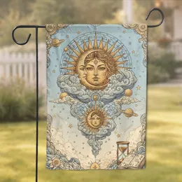 Golden Sun Crescent Moon Astrological Sky - Mystical Hourglass Book Home Decor Gift Garden Flag