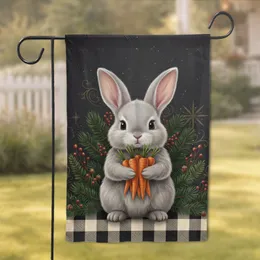 Baby Rabbit Orange Carrots Green Foliage Buffalo Check - Rabbit Lover Home Decor Gift Garden Flag