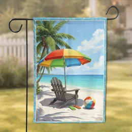 Adirondack Chair Beach Umbrella Ocean View - Tropical Home Decor Gift for Beach Lovers Garden Flag