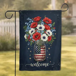 Patriotic Flower Bouquet Mason Jar American Flag - Welcome Home Decor Gift Garden Flag