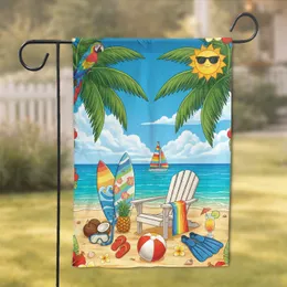 Beach Scene Adirondack Chair Macaw Sailboat Tropical Ocean - Summer Home Decor Gift Garden Flag