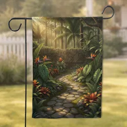 Tropical Garden Winding Stone Pathway Bird of Paradise Flowers - Home Decor Gift Garden Flag