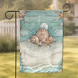 Realistic Seashells Starfish Coral Sand Dollar Beach Ocean - Coastal Home Decor Gift Garden Flag