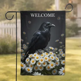 Black Crow White Daisy Field Welcome - Year Round Home & Garden Decor for Birdwatchers Garden Flag