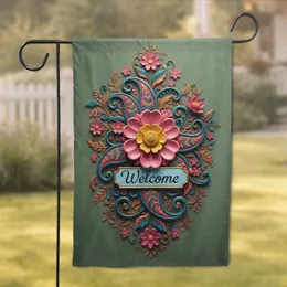 Welcome Banner Pink Flower Paisley - Home Decor Gift Garden Flag