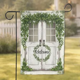 Welcome Barn Door Laurel Wreath Botanical - Farmhouse Home Decor Gift Garden Flag