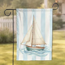 Traditional Sailboat Ocean Waves - Nautical Home Decor Gift for Sailor Garden Flag